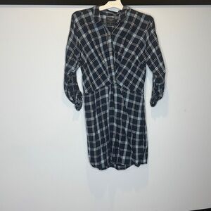 Abercrombie & Fitch Checkered Long‎ Sleeve Navy Cottagecore Dress XL